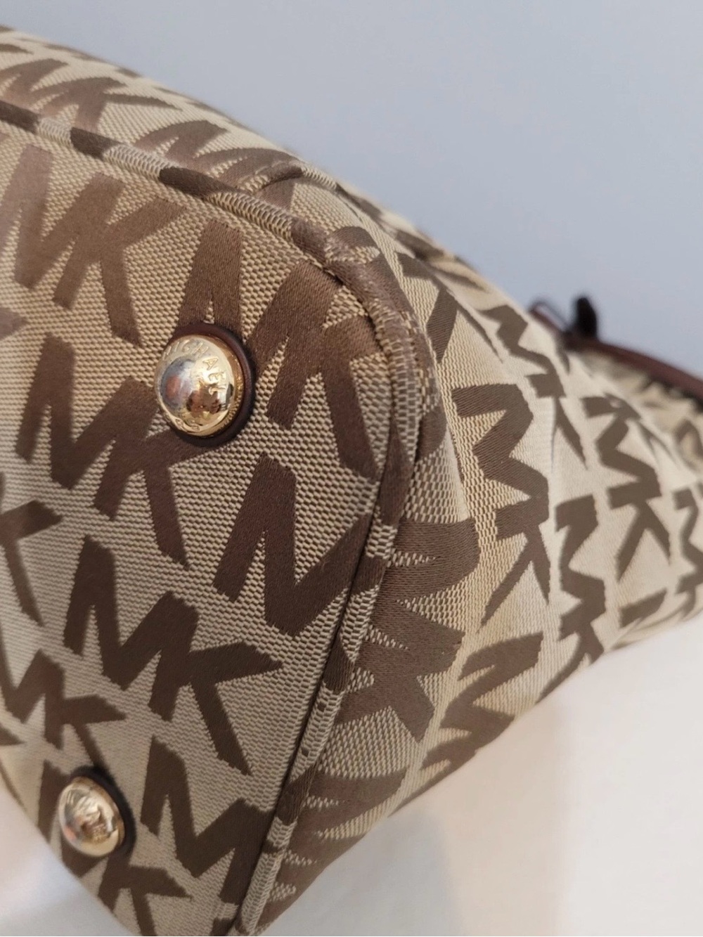 MICHAEL Michael Kors Tan and Brown MK Logo Tote with Leather Straps - Picture 8 of 16